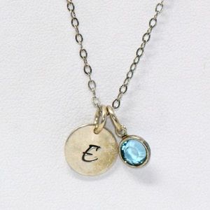 Sterling Silver Letter “E” & Blue CZ Charms Necklace 18”